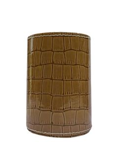 Premsons - Stylish Crocodile Print Round Leather Pen- Pencil Desk Organizer - Light Brown