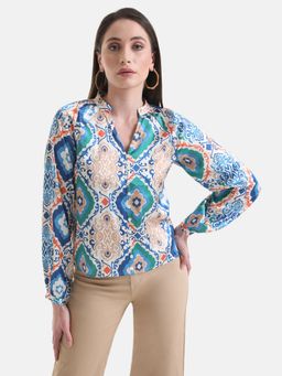 Kazo - Multi-Color Printed V-Neck Top