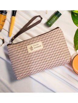 Visual Echoes - Beige Checkered Everyday Essential Pouch