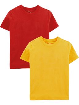 Zeezeezoo - Kids Solid Red and Yellow Printed Cotton T-Shirt (Pack of 2)
