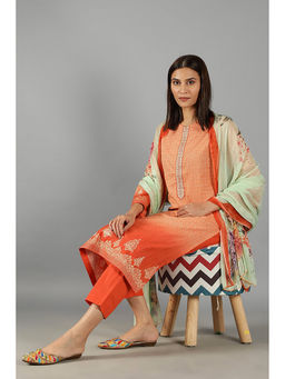 Barara Ethnic - Orange Printed Kurta with Dupatta (Set of 3)