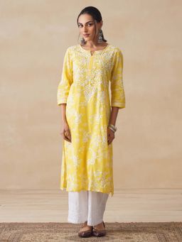 House of Chikankari - Chikankari Woven Printed Long Kurta
