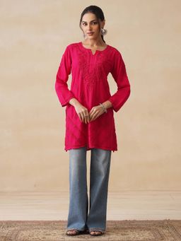 House of Chikankari - Chikankari Woven Short Kurta