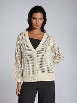KOTTY - Beige Womens Woolen Cardigan for Winter