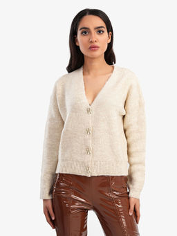 KOTTY - Cream Womens Woolen Cardigan for Winter