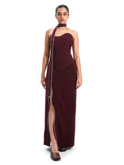 MAMKAM - Maroon Curve Skirt with Belt