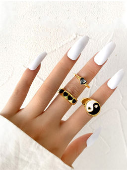 Jewels Galaxy - Jewellery For Women Black Gold Plated Yin-Yang inspired Stackable Rings (Set of 3)