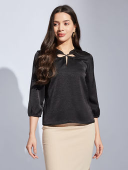 Latin Quarters - Women Black Solid Keyhole Neck Casual Top