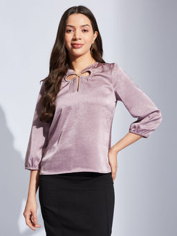 Latin Quarters - Women Pink Solid Keyhole Neck Casual Top