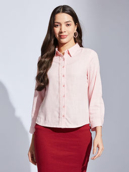 Latin Quarters - Women Pink Straight Solid Collared Casual Shirt