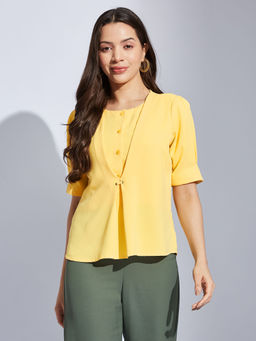 Latin Quarters - Women Yellow Solid Round Neck Casual Top