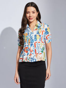 Latin Quarters - Women White Straight Printed Collared Casual Shirt