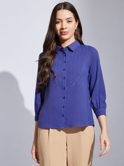 Latin Quarters - Women Blue Straight Solid Collared Casual Shirt