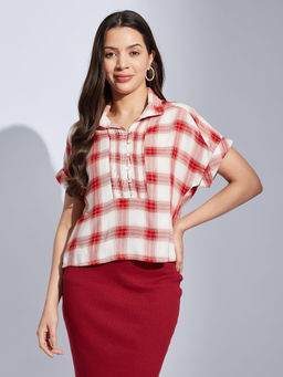 Latin Quarters - Women Red Checks Collared Casual Top