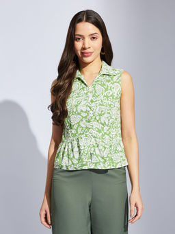 Latin Quarters - Women Green Printed Collared Casual Top