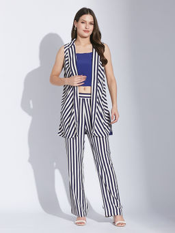 Latin Quarters - Women Navy Blue Striped Casual Co-Ord (Set of 3)