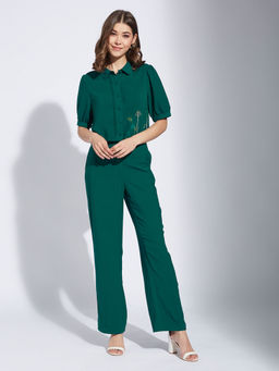 Latin Quarters - Women Green Solid Casual Co-Ord (Set of 2)