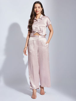 Latin Quarters - Women Pink Straight Striped Collared Casual Co-Ord (Set of 2)