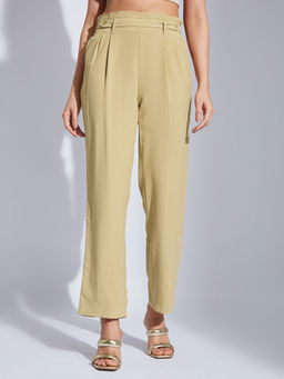 Latin Quarters - Women Beige Straight Solid High Rise Casual Pant