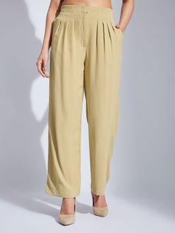 Latin Quarters - Women Beige Solid Straight High Rise Casual Pant