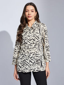 Latin Quarters - Women White Straight Printed Collared Casual Tunic