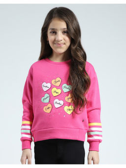 Monte Carlo - Girls Pink Printed Round Neck Sweatshirt