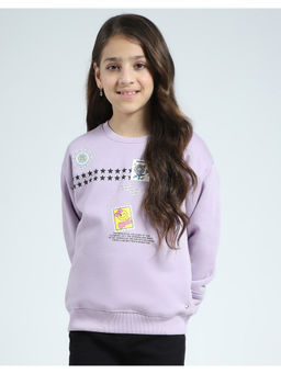 Monte Carlo - Girls Lavender Printed Round Neck Sweatshirt