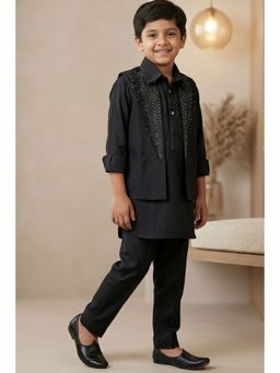 Lagorii - Boys Black Embellished Kurta with Jacket and Pyjama