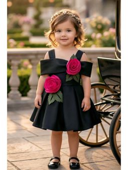 Lagorii - Girls Black 3D Rose Applique Party Wear Dress
