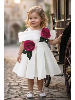 Lagorii - Girls White 3D Rose Applique Party Wear Dress