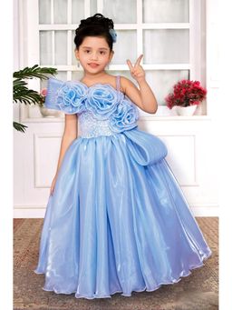 Lagorii - Girls Blue One-Shoulder 3D Floral Ruffles Party Gown
