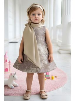 Lagorii - Girls Beige Shimmer Party Wear Bow Detail Dress