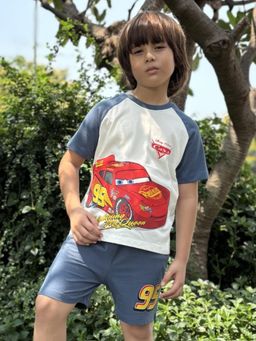 Napchief - Unisex White-Blue Og Mc Queen T-shirt and Shorts