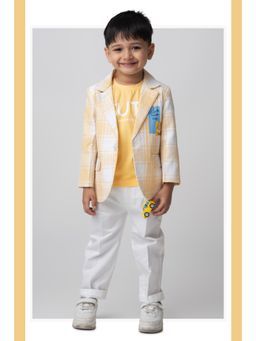 Little Collars - Boys Yellow Checks Blazer with T-shirt and Pant-Keychain