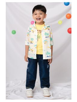 Little Collars - Boys Multi-Color Printed Shirt with T-shirt and Denim Pant
