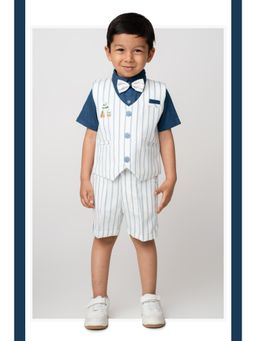 Little Collars - Boys Blue Pure Cotton Striped Co-Ord Set