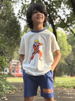 Napchief - Unisex White-Blue Raegan Naruto T-shirt and Shorts