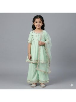 Tiny Pants - Girls Mint Green Kurta with Palazzo with Dupatta