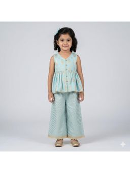 Tiny Pants - Girls Blue Printed Peplum Top with Palazzo