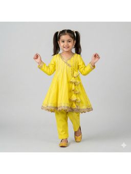 Tiny Pants - Girls Yellow Angrakha Kurta with Pant