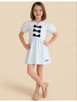 U.S. POLO ASSN. - Girls Blue Nautical Vertical Striped Bow Dress