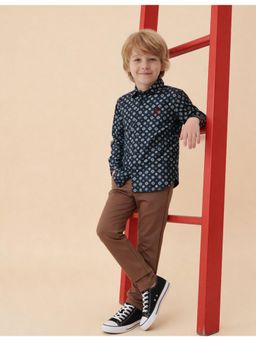 U.S. POLO ASSN. - Boys Navy Blue Printed Twill Shirt