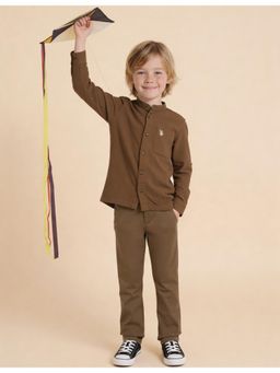 U.S. POLO ASSN. - Boys Brown Solid Regular Fit Shirt