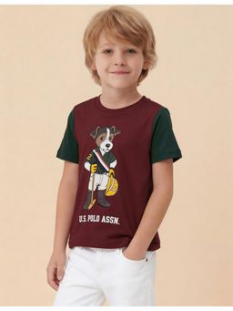 U.S. POLO ASSN. - Boys Maroon Graphic Brand Printed Regular Fit T-shirt