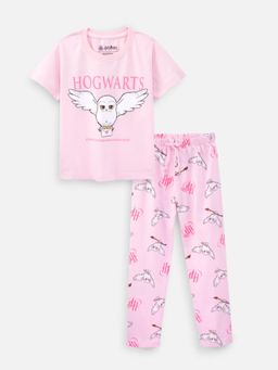 Napchief - Girls Pink Hedwig Post Printed T-shirt with Pyjama