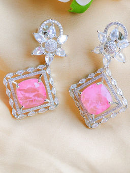 Putstyle - Sparkling American Diamond Drop Earrings - Floral Diamond Cut Design