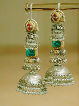 Putstyle - Exquisite Silver Plated Jhumka Earrings