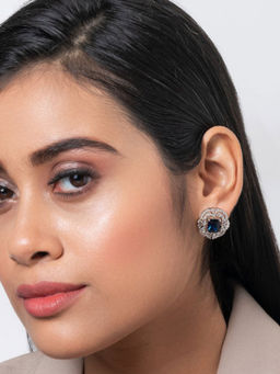 Putstyle - Trendy Vintage Square American Diamond Earring- Blue