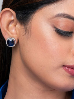 Putstyle - Blue Square American Diamond Stud Earring