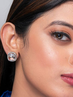 Putstyle - White Square American Diamond Stud Earring